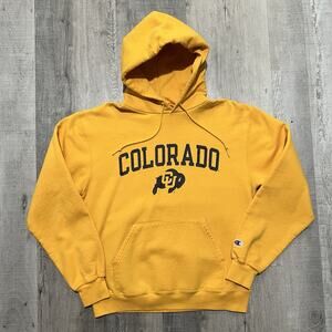 University Of Colorado Champion Hoodie Yellow CU Buffs College Pull Over M